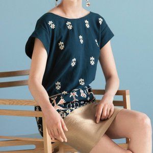 Anthropologie Floreat Teal Embroidered "Avian Myth" Shift Dress